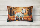 White Pit Bull Terrier Fall Pumpkin Patch Canvas Decorative Pillow Dac1008pw1216