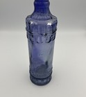 Vintage Cobalt Blue Glass Ornate Wine Bottle W  Embossed Rope Design 12 25   