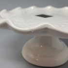 Maioliche Jessica Pedestal Ceramic Cake Platter 8  Italy White Scalloped Edge