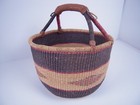 Large Woven African Bolga Ghana Market Basket Leather Handle 