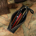 Handmade Genuine Leather Zipper Pencil Case Holder Stationery Pens Storage Bag