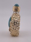 Czech Glass And Metal Filligree Perfume Bottle Blue Jewel