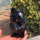 1pc Natural Obsidian Hand Carved Wolf Head Crystal Skull Reiki Healing Mineral