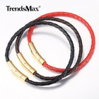 4 6mm Red brown black Braided Leather Rope Bracelet Stainless Steel Gold Clasp