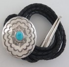 Sterling Silver   Turquoise Stamped Domed Southwestern Concho Bolo Tie
