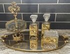Gold Filigree Ormolu Mirror Tray Perfume Powder Tissue Hollywood Regency Vanity