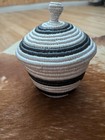 Black And White Coil Woven Basket With Lid