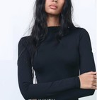New Zara Women s Long Sleeve Basic Bodysuit Sz S Black Leotard Zip Back Romper
