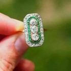 3ct Art Deco Style Lab Created Diamond   Emerald Wedding 14k White Gold Fn Ring