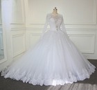 Luxury Cathedral royal Train Wedding Dresses Beading Long Sleeves Bridal Gowns