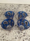 Vtg Mcm Culver Glass Blue And Gold Paisley Lowball Rocks Bar Glasses Set Of 4