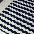 Afghan Throw Blanket Crochet Striped Navy White Handmade 43 X 47 New