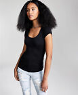 Women s Basic T-shirt Scoop Neck Cotton Short Sleeve Solid Knit Plain Top Fitted