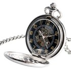 Silver Steampunk Skeleton Automatic Mechanical Pocket Watch W  Chain