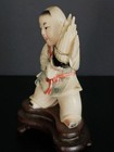 Vintage Asian Hand Carved Figurine Painted Figure On Stand 3 25 