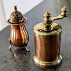 Vintage Macina Temperata 3  Pepper Mill Grinder Salt Shaker Brass Copper Italy