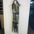 Steve Madden Plaid Scarf Wrap 76  X 15  Black Gray Soft Fuzzy Oversize 6  Fringe