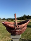Vintage Chinese Grain Basket Reddish Brown Handle 15x12x13