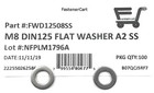  100  M8 Din125a Stainless Steel Flat Washer 8mm Din 125 A2  qty 100 Pieces 