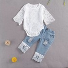 Newborn Infant Baby Girl Clothes Set Lace Ruffle Romper Denim Jean Pants Outfits