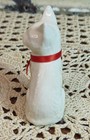 Vintage White Porcelain Cat Kitten Figurine Wearing A Red Ribbon W  Rhinestone