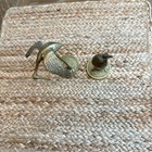 Vintage Set Pair 2 Art Deco Brass Crane Figurine Statue