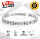 Women s Double Row Rhinestone Stretch Ankle Silver Crystal Ankle Bracelet 