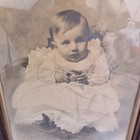 Antique Carved Wooden Framed B w Christening Baby Portrait Photograph Vintage