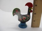 Hand Painted Metal Rooster Portugal Folk Art Enameled Figurine Holds Something