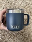 Yeti Rambler 14 Oz Stainless Steel Navy Blue   Coffee Mug Handled Lid Hot Cold