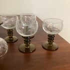 Vtg German Roemer Wine Glasses Etched Green Beehive Stem Grape Mcm Set Of 6