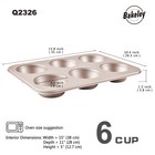 6 Cup Jumbo Muffin Pan Non-stick Bakeware  3 5- Inch Diameter Cups Carbon Steel
