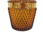 Vintage Indiana Glass Amber Diamond Point Ice Bucket With Lid Mcm Gold Band