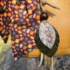 Leather Feather Tassel Bag Charm - Gold  Green And Woodgrain