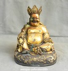 22cm Old Tibet Buddhism Pure Bronze Gilt Happy Laugh Maitreya Buddha Statue