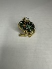 Frog green Jeweled Metal Frog Trinket Box With Rhinestones  Hinged