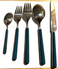 Mepra Italy Mikasa Fantasia Teal Blue 5-piece 18 10 Stainless Steel Flatware euc