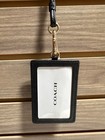 Coach 57311 Black Pebbled Leather Lanyard Id Badge Holder Card Case Gold Logo Ne