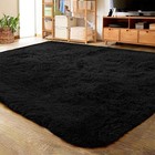  Ultra Soft Indoor Modern Area Rugs Fluffy Living Room Carpets 2  X 3  Black