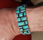 Vintage Mexico Taxco Turquoise Mosaic Cuff Bracelet Silver Mex 925 Tc-49