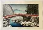 Japanese Woodblock Print Kawase Hasui  snow On Nikko Shinkyo Bridge  1930 Mounta