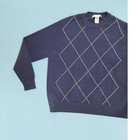 Geoffrey Beene Mens Navy Blue Argyle Cotton Crewneck Sweater Large Long Sleeve