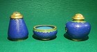 Vtg Blue Cloisonn   Salt Cellar   Shaker Set  Pepper N Salt  Brass Top  Lot Of 3 