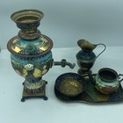 Vintage Persian Brass Handmade Hand Painted Miniature Samovar Set 5 Piece 