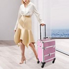 Rolling Makeup Case Artist Cosmetic Train Case Aluminum Makeup Trolley Pink
