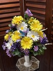 Cemetery Vase Memorial Silk Flower Arrangement Gerber Daisy  White Vase Grave