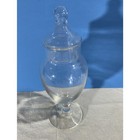 Vintage 8  Clear Glass Footed Apothecary Jar - Lidded Pedestal Candy Canister