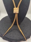 Vintage Gold Tone Mesh Bolo Tie Square Natural Jasper Stone Slide Southwestern