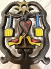Vintage Pennsylvania Dutch Motif Cast Iron Small Trivet Painted Wall Hanger