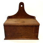 Exceptional Early 19th C  Cherrywood Wall Hanging Spice candle Box W  Lid  Aafa